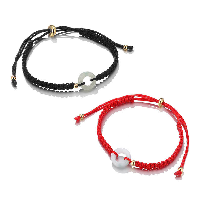 Buddha Stones2個入り グリーンアベンチュリン ホワイトジェイド 平和バックル 幸運 編み込み カップルブレスレット