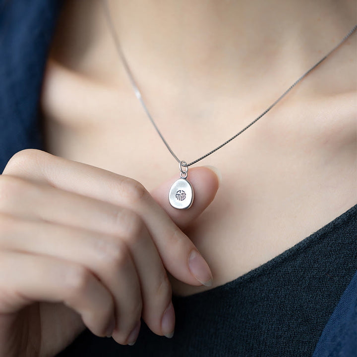 Buddha Stones999スターリングシルバー 平和と喜び 福の字 幸運 925スターリングシルバー チェーンネックレスペンダント
