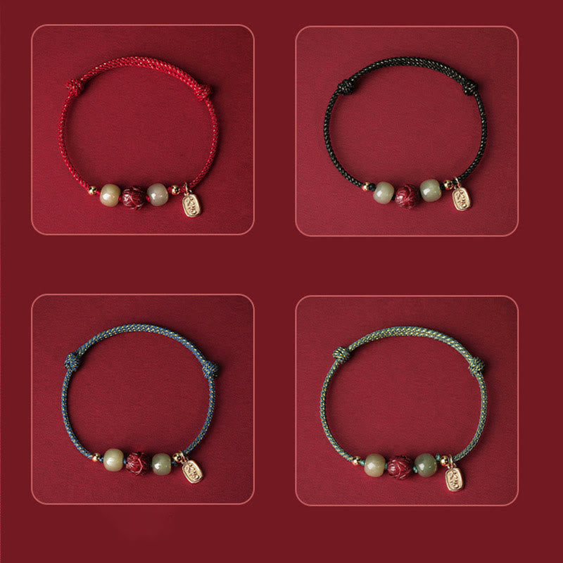 Buddha Stones14K ゴールドメッキ 和田翡翠 辰砂 蓮華 幸運 手作り ロープブレスレット - image 14