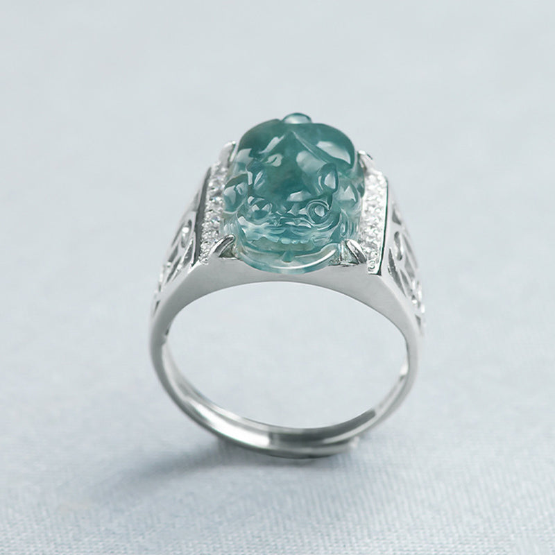 Buddha Stones925スターリングシルバー風水富繁栄翡翠貔貅幸運リング