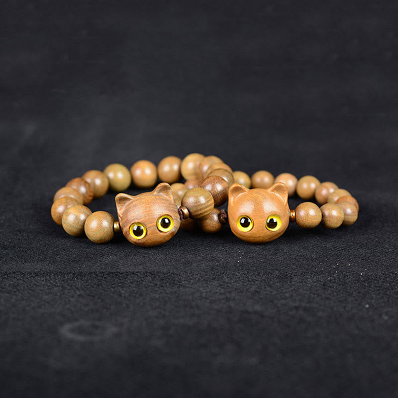 Buddha Stones、黒檀、緑檀、赤檀、愛らしい猫のバランスブレスレット - image 7