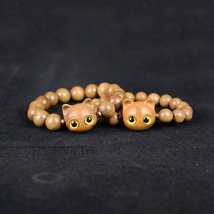 Buddha Stones、黒檀、緑檀、赤檀、愛らしい猫のバランスブレスレット - image 7