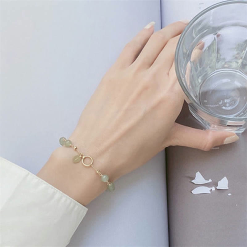 Buddha Stonesユニークな天然和田翡翠 14K 金張り 幸運のビーズブレスレット