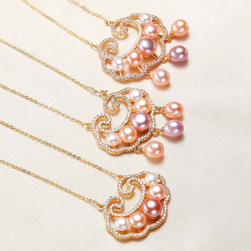Buddha Stones18Kゴールドメッキ 天然真珠 中国ロックチャーム 誠実ネックレスペンダント
