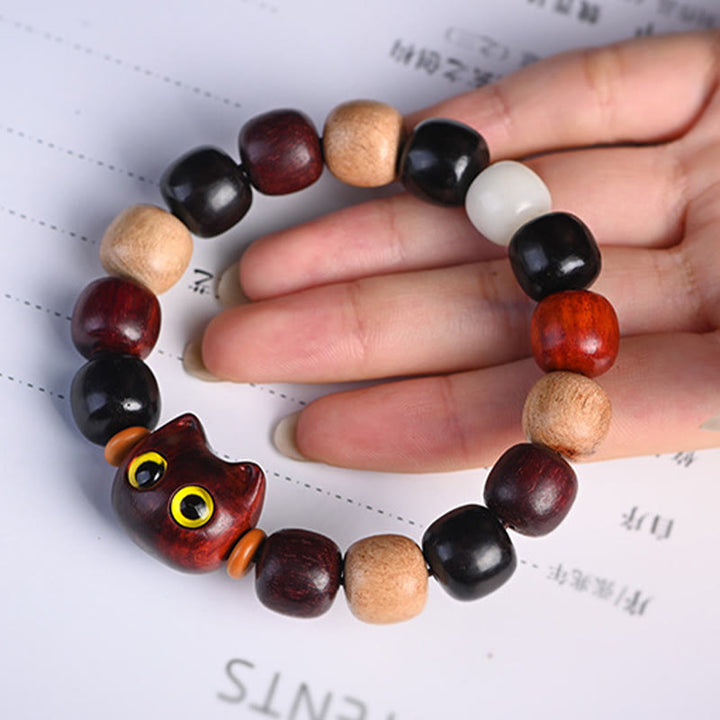 Buddha Stones小葉紫檀黒檀かわいい猫 彫刻守護ブレスレット - image 19