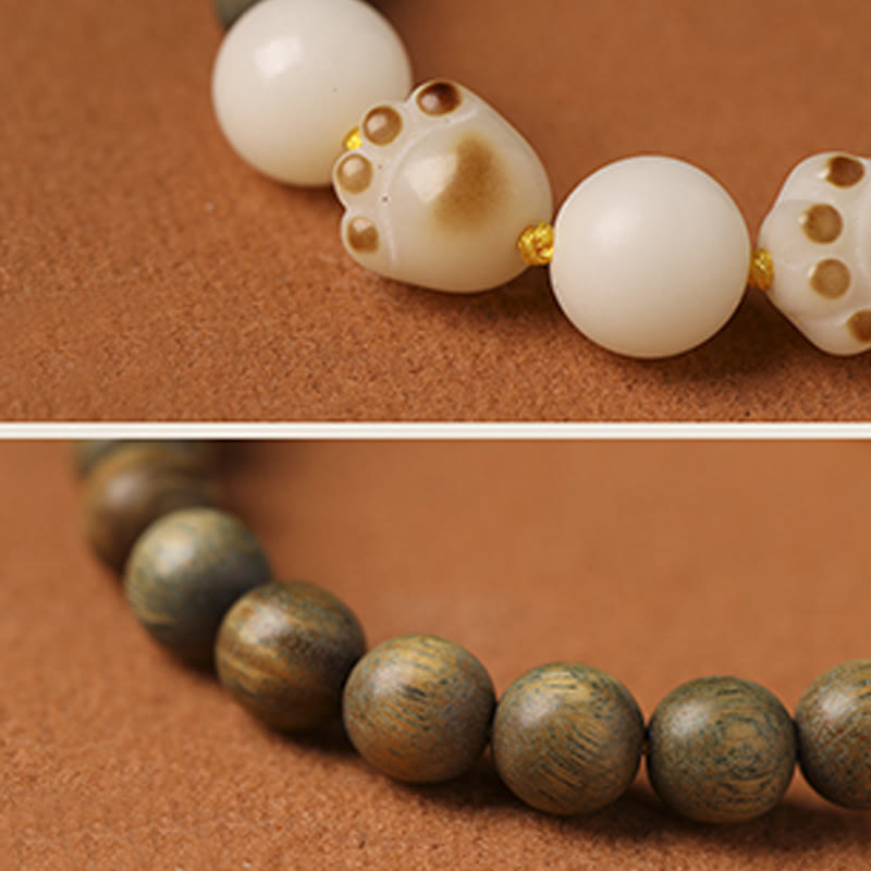 Buddha Stones天然緑白檀菩提樹 猫の足爪治癒ブレスレット - image 8