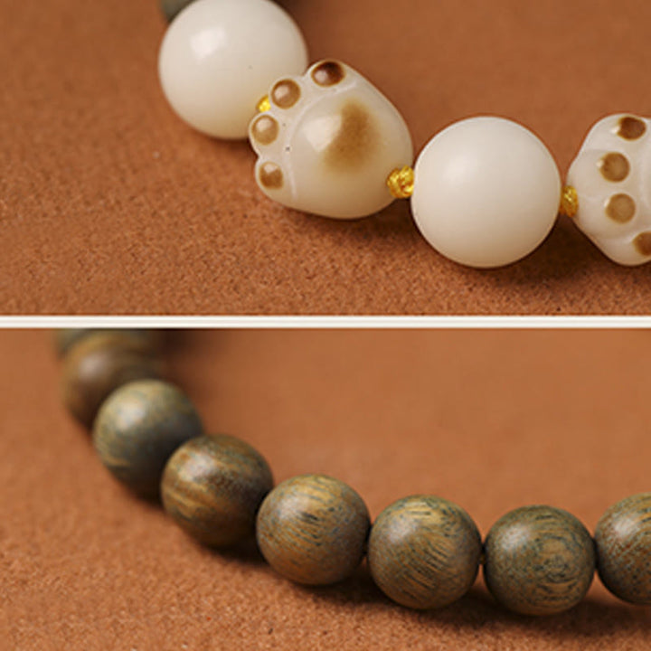 Buddha Stones天然緑白檀菩提樹 猫の足爪治癒ブレスレット - image 8