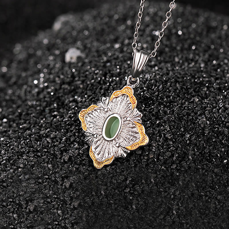 Buddha Stones925 スターリングシルバー ゴールドメッキ 和田シアン翡翠 菱形デザイン 幸運のヒーリングネックレスペンダント