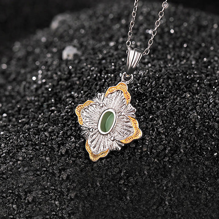 Buddha Stones925 スターリングシルバー ゴールドメッキ 和田シアン翡翠 菱形デザイン 幸運のヒーリングネックレスペンダント