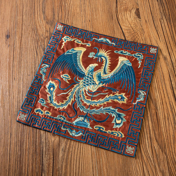 Buddha Stones鳳凰龍 麒麟刺繍 カップマットパッド ティーカップコースター カンフーティーマット