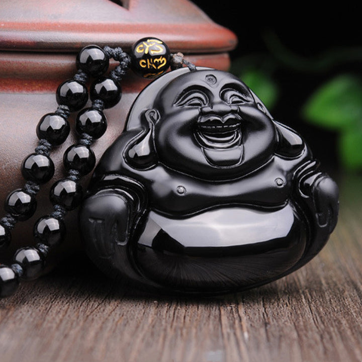 Buddha Stones笑う仏陀 ブラックオブシディアン 変身ペンダントネックレス - image 2