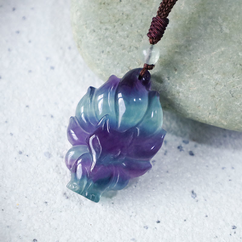 Buddha Stones天然蛍石ゴールド光沢黒曜石フォックスペンダント保護ネックレス