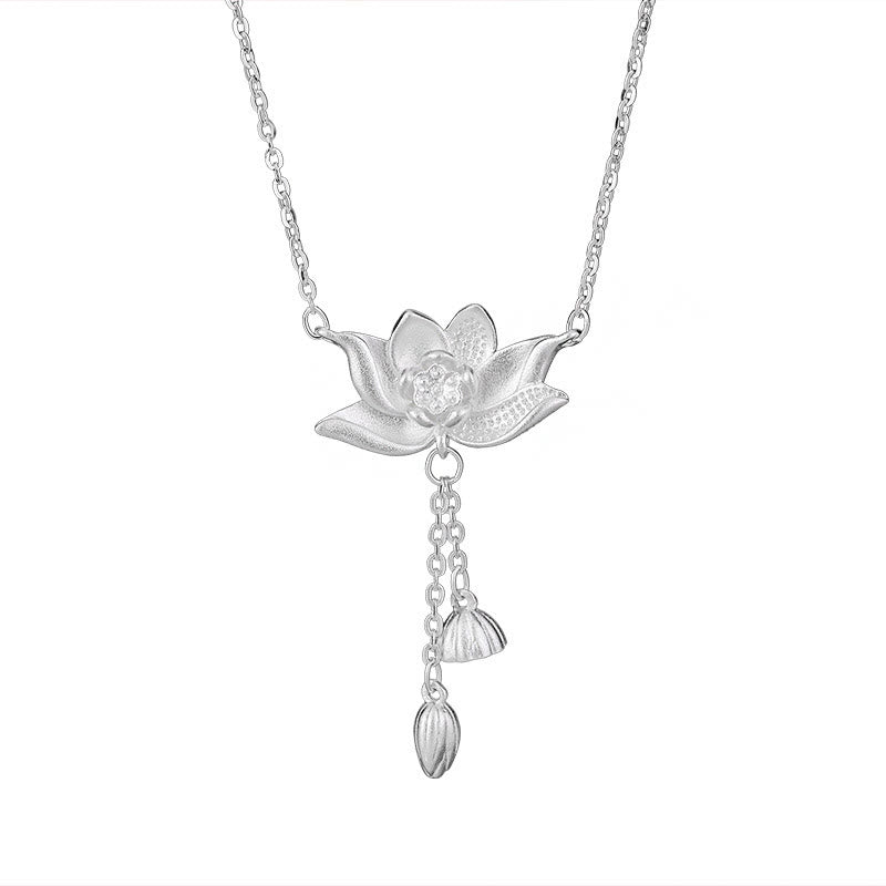 Buddha Stones999 スターリングシルバー 蓮の花の鞘 彫刻 悟りのネックレス ペンダント