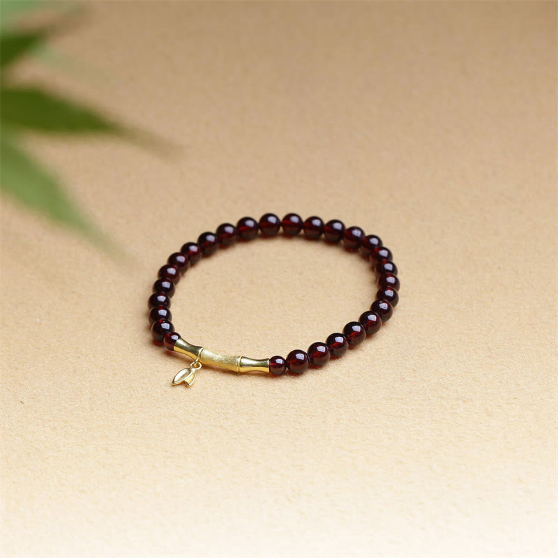 Buddha Stones 14K銅メッキゴールド 925スターリングシルバーメッキゴールド天然ガーネット竹保護ブレスレット