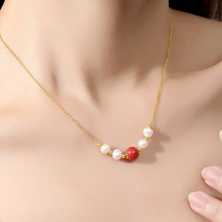 Buddha Stones925スターリングシルバー パール シナバー シンセリティヒーリングビーズチェーンネックレスペンダント
