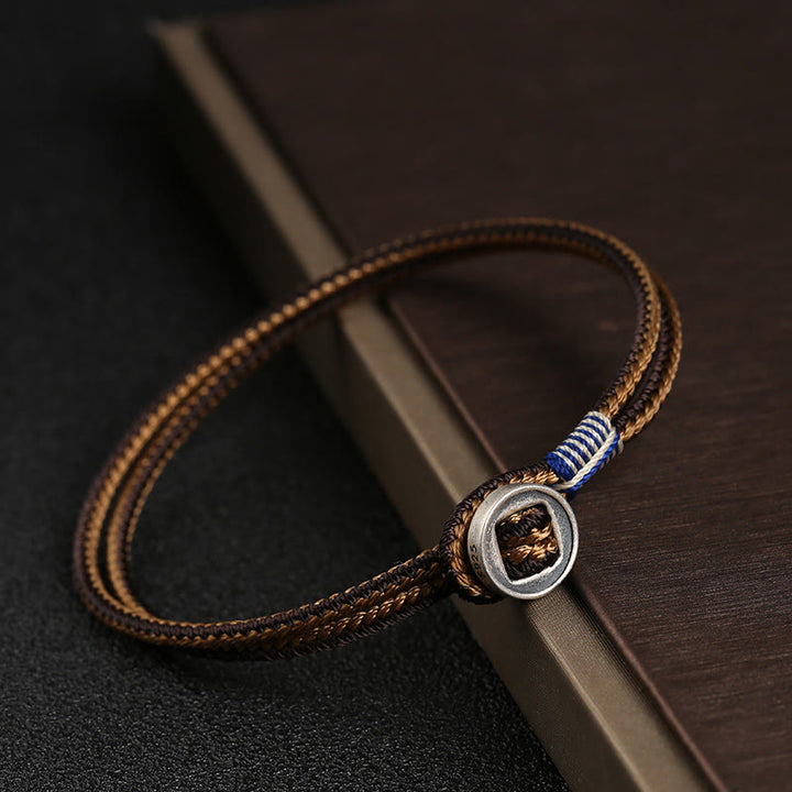 Buddha Stones 925スターリングシルバー 守護 編み込みロープブレスレット（ボタン留め） ハンドメイド
