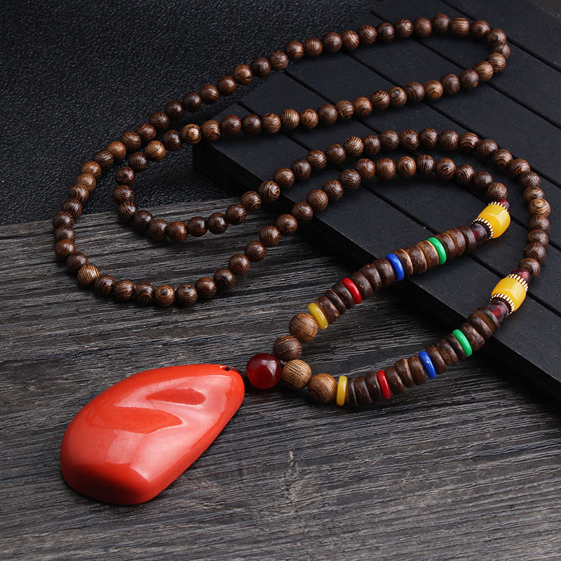 Buddha Stonesチベット ウェンジウッド 菩提樹 シードアゲート バランス ピース ネックレス ペンダント