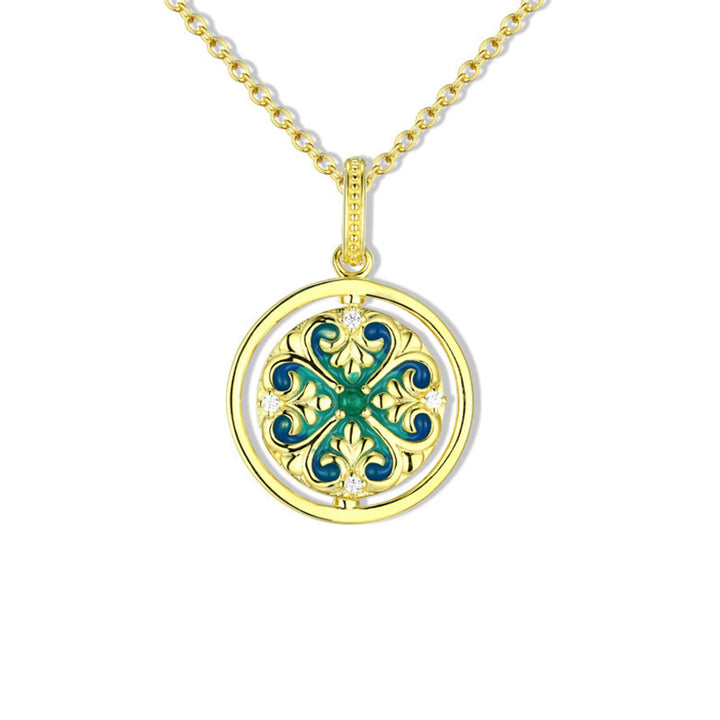 Buddha Stones925スターリングシルバー 蓮の花 フローラルジルコン 悟り 回転式ネックレスペンダント