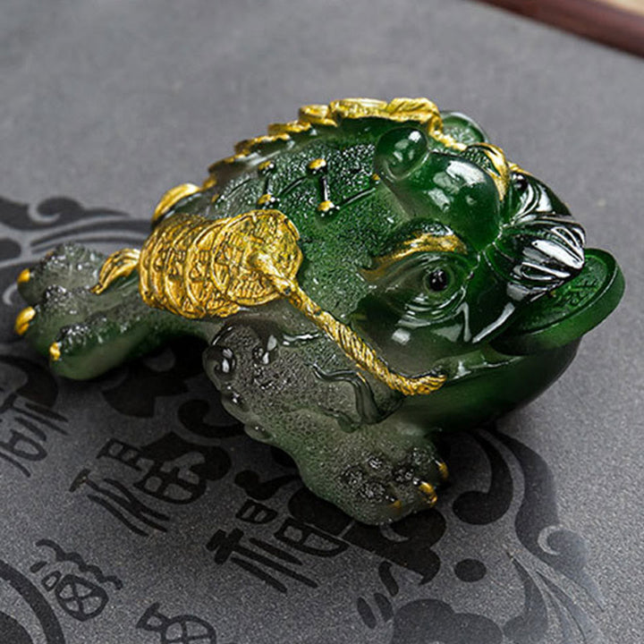 Buddha Stones色が変わる風水 富と幸運のカエル 銅貨 ティーペット 樹脂製置物 装飾