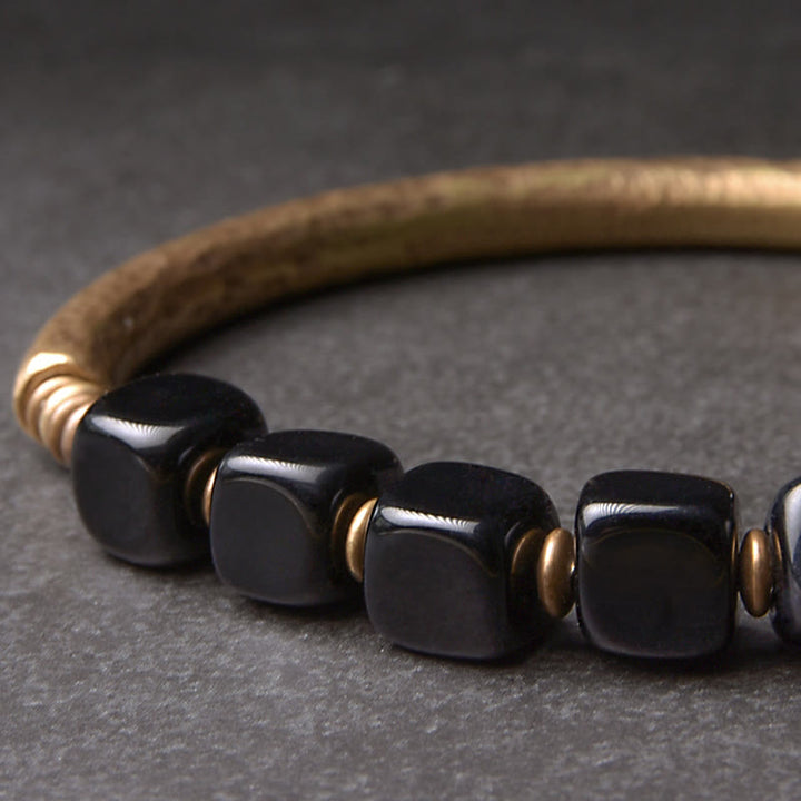 Buddha Stonesブラックオブシディアン クリスタル銅 強さ カップルブレスレット - image 3
