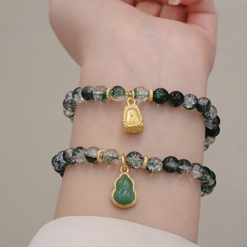 Buddha Stones天然グリーンファントムコンフィデンスひょうたん仏陀チャームブレスレット