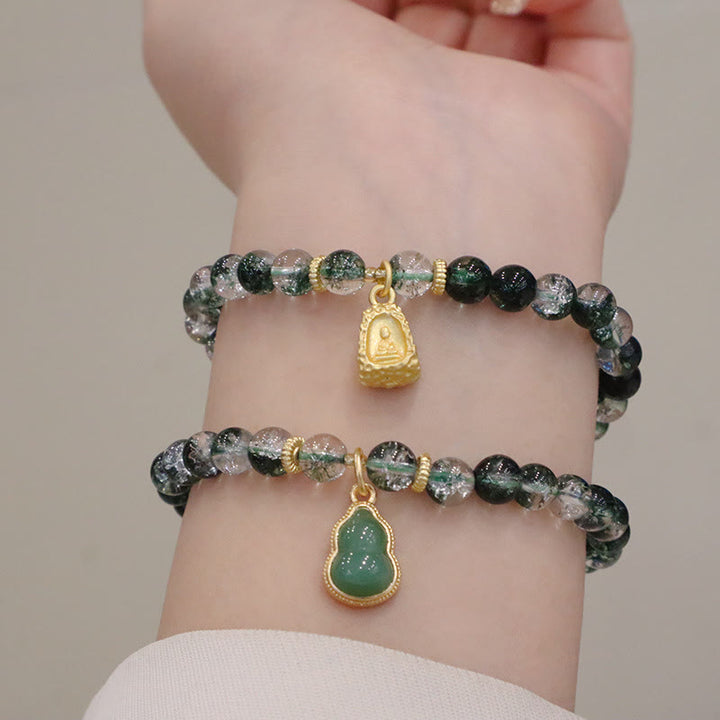 Buddha Stones天然グリーンファントムコンフィデンスひょうたん仏陀チャームブレスレット