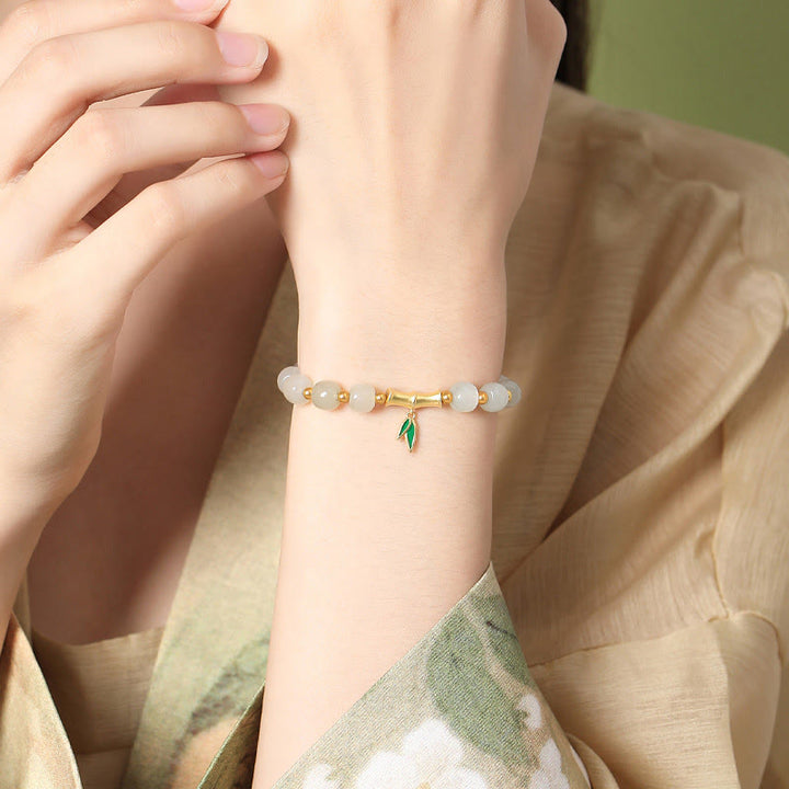 Buddha Stones925スターリングシルバー和田白翡翠竹製幸運ブレスレット