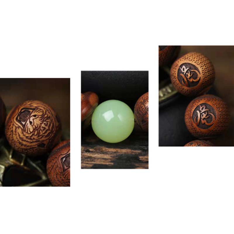 Buddha Stonesチベットローズウッド彫刻虎守護ブレスレット