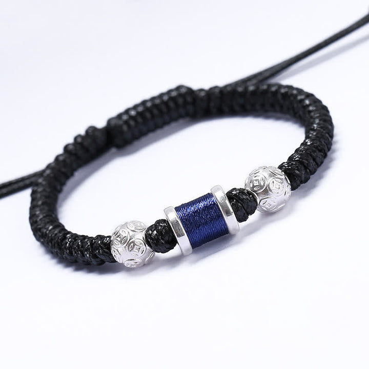 Buddha Stones999 スターリングシルバー 銅コインビーズ 銅バランス編み紐ブレスレット