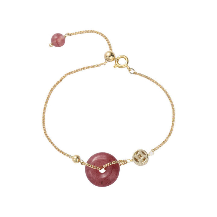 Buddha Stonesストロベリークォーツ ピースバックル コイン ラブブレスレット