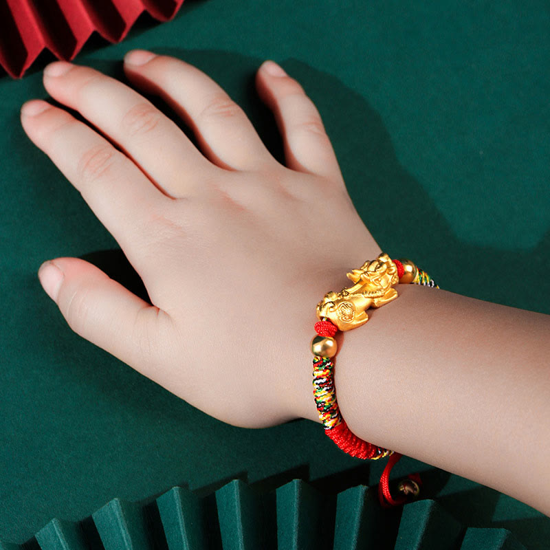 Buddha Stones999 スターリングシルバー 貔貅 富 キングコング ノットストリング 編み込み 子供用ブレスレット