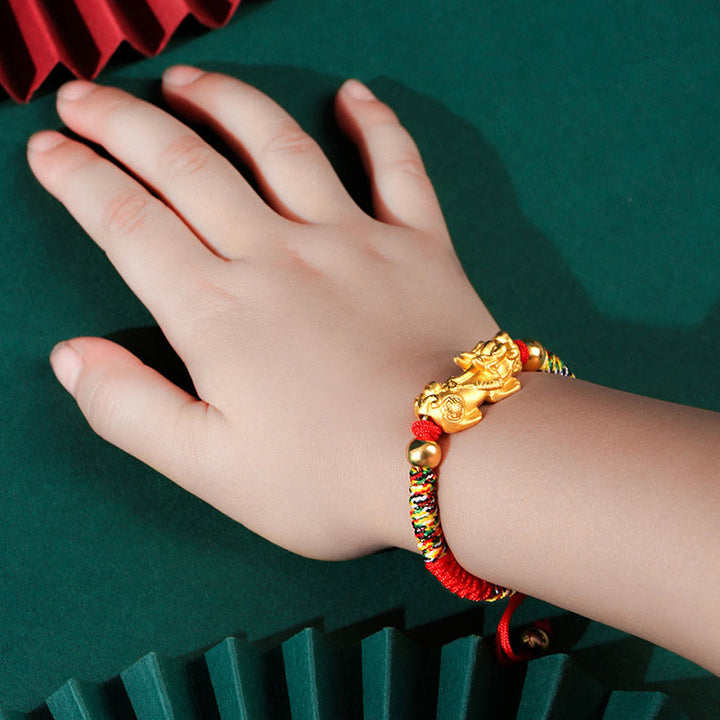 Buddha Stones999 スターリングシルバー 貔貅 富 キングコング ノットストリング 編み込み 子供用ブレスレット