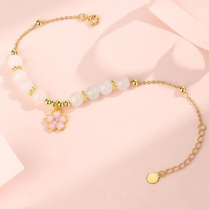 Buddha Stones 925スターリングシルバー 和田産白翡翠 桜守護ブレスレット