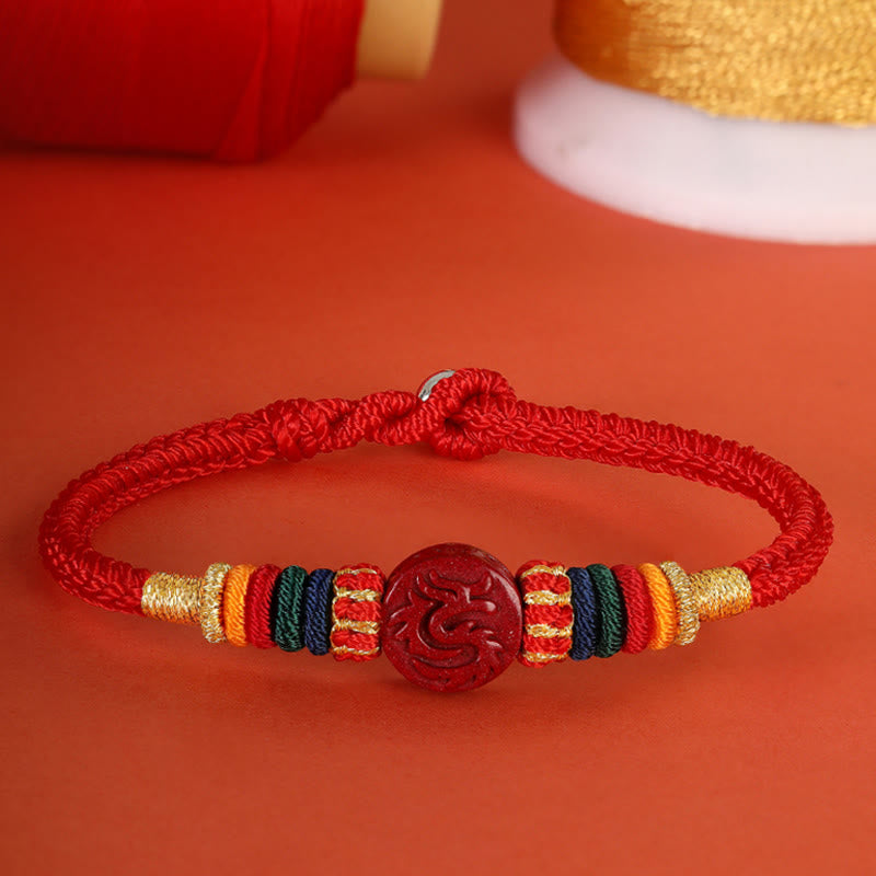 Buddha Stones龍年 925 スターリングシルバー 中国十二支 辰砂 縁起の良い組み合わせ 祝福ブレスレット