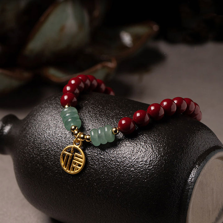 Buddha Stones辰砂 グリーンアベンチュリン 幸運の祝福ブレスレット