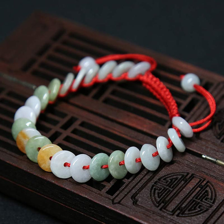 Buddha Stonesラウンド翡翠ラッキーレッドストリング織りブレスレット