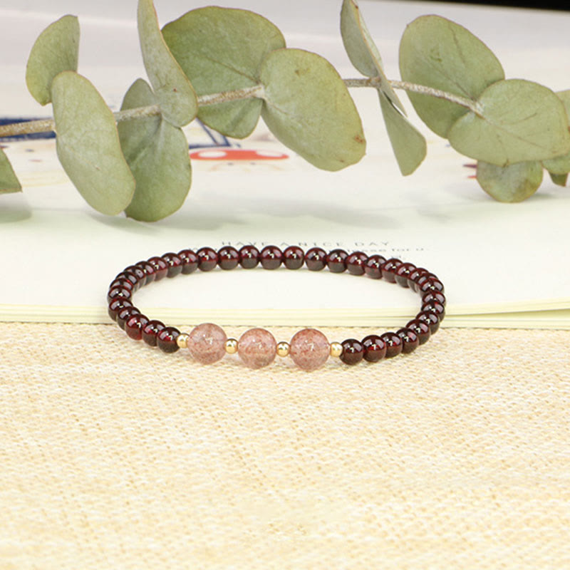 Buddha Stones天然ガーネット ストロベリークォーツ カームブレスレット