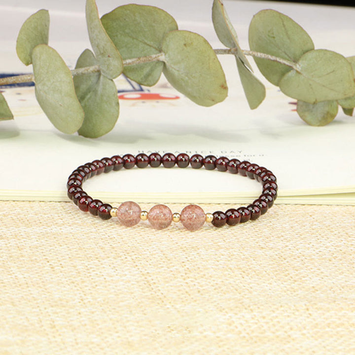 Buddha Stones天然ガーネット ストロベリークォーツ カームブレスレット