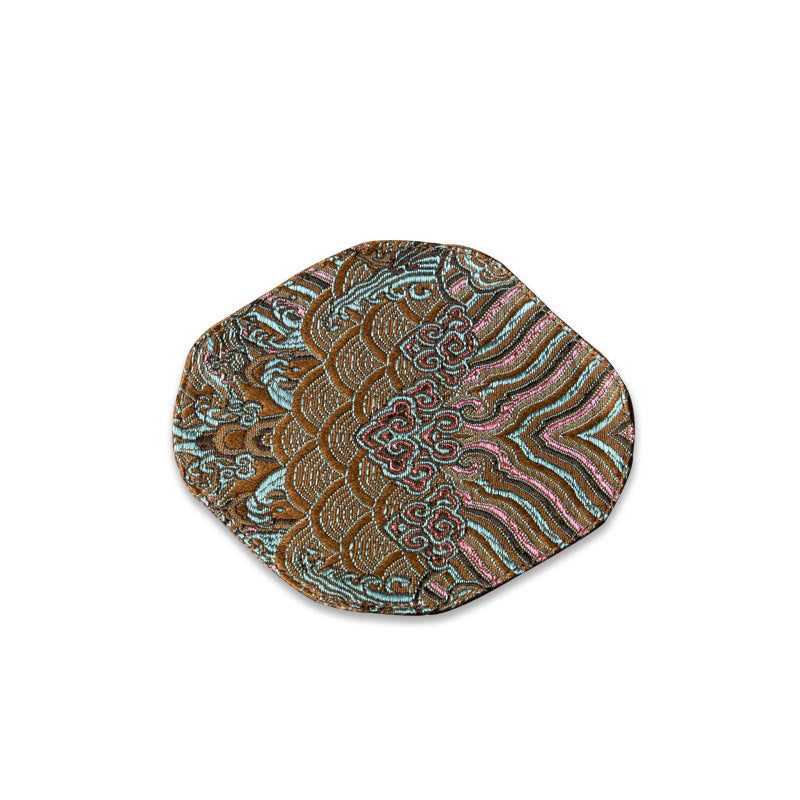 Buddha Stonesヴィンテージ海波竹梅刺繍カップマットパッドティーカップコースターカンフーティーマット