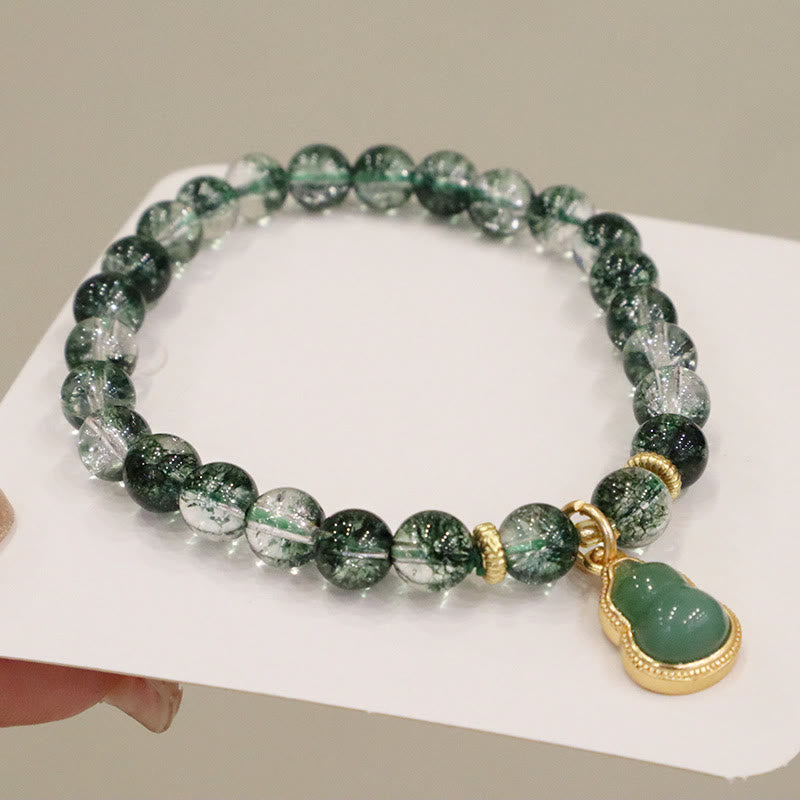 Buddha Stones天然グリーンファントムコンフィデンスひょうたん仏陀チャームブレスレット
