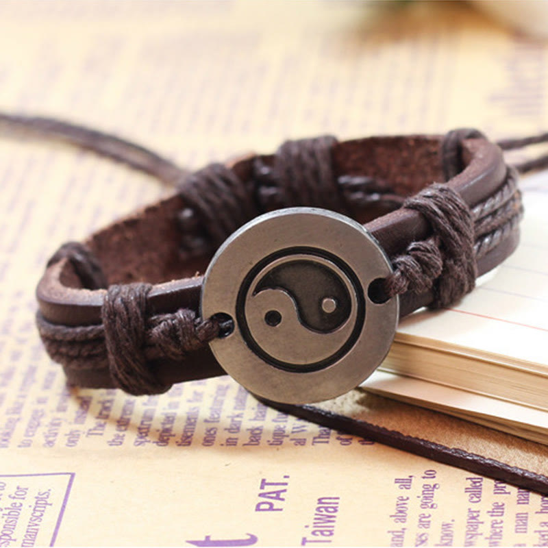 Buddha Stonesレトロ 陰陽 レザー ハーモニー ストリング ブレスレット