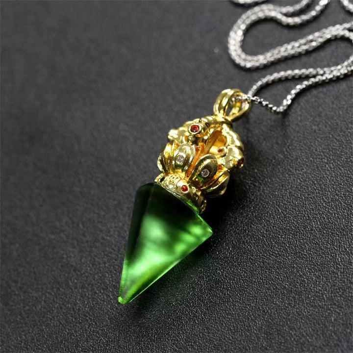 Buddha Stonesチベットドルジェ金剛杵4本爪蓮華水晶の強さのネックレスペンダント - グリーンドルジェ - image 6