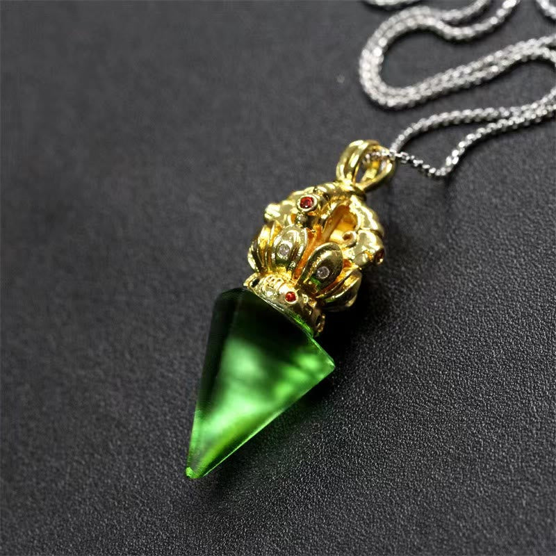 Buddha Stonesチベットドルジェ金剛杵4本爪蓮華水晶の強さのネックレスペンダント
