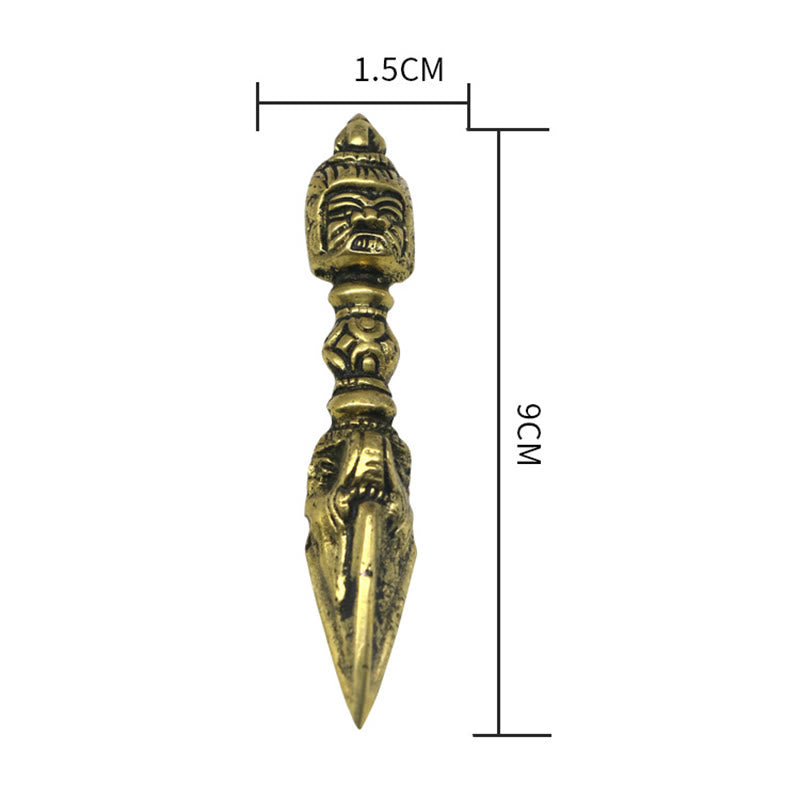 ネパールの手作りの小さな金剛杵（ヴァジュラ）ドルジェのBuddha Stones彫刻、悟りの銅製装飾