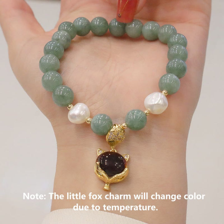 Buddha Stones翡翠パールの色が変わるキツネのお守り幸運ブレスレット