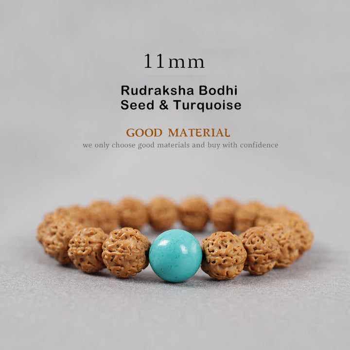 Buddha Stonesチベット ルドラークシャ 菩提樹 シード ビーズ アンバー ターコイズ 富のブレスレット