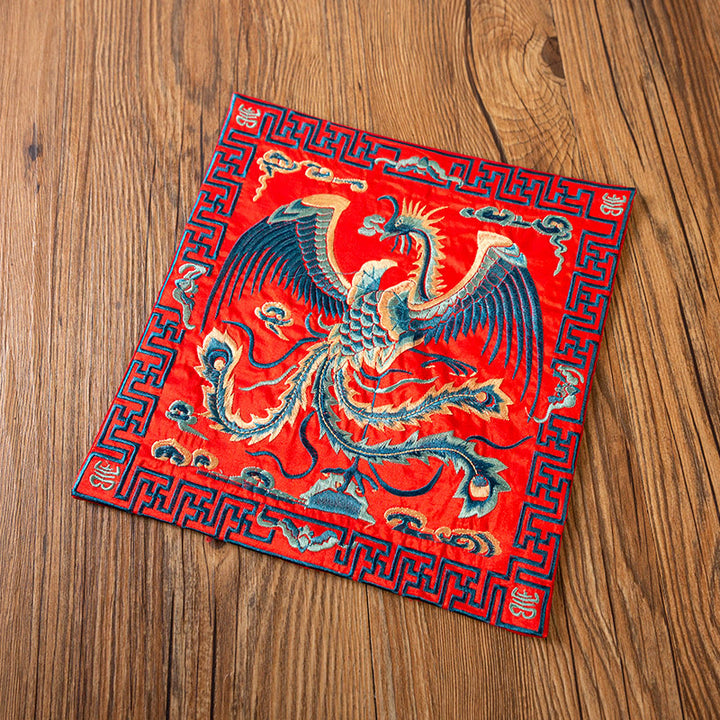 Buddha Stones鳳凰龍 麒麟刺繍 カップマットパッド ティーカップコースター カンフーティーマット