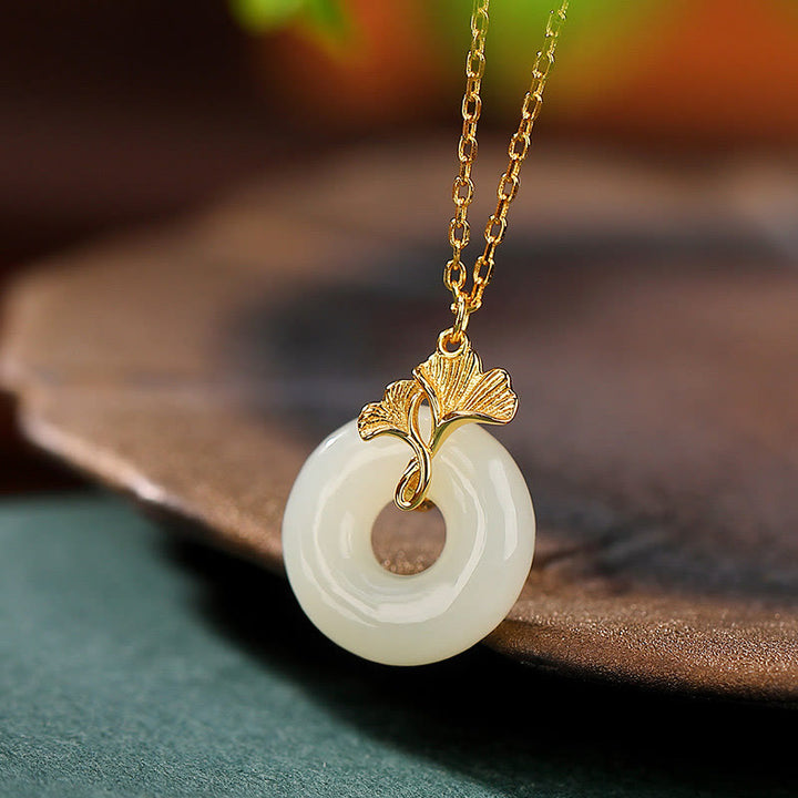 Buddha Stones925 スターリングシルバー 天然和田翡翠 イチョウ葉 平和バックル 幸運ネックレスペンダント