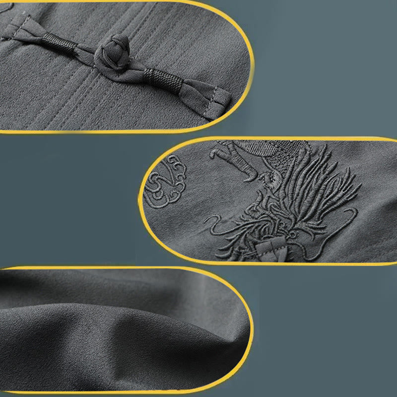 Buddha Stones唐装漢服中国龍伝統カンフーユニフォーム半袖トップスとパンツ衣類メンズセット - image 14