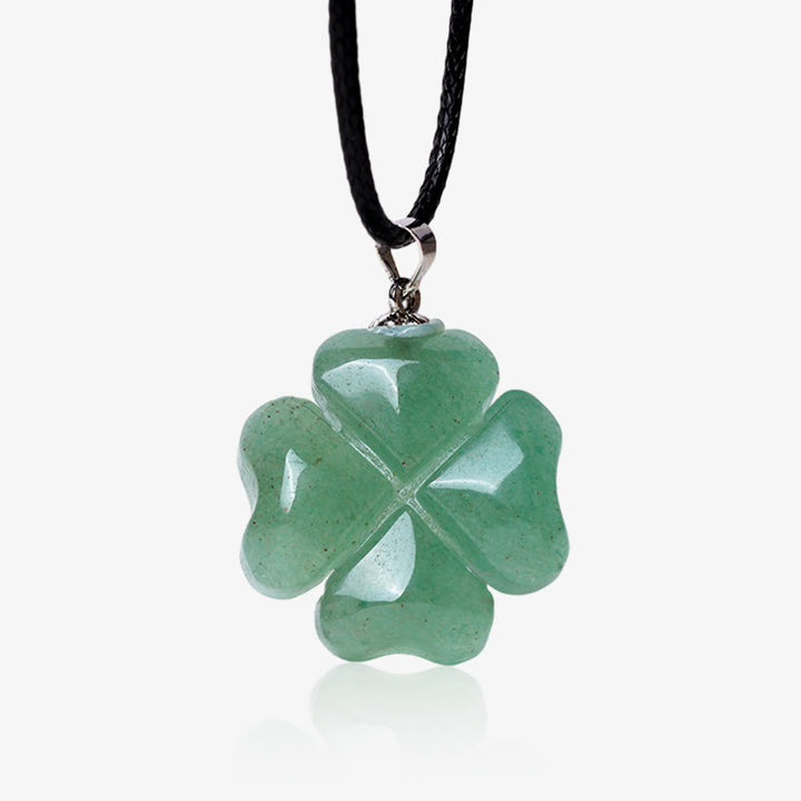 Buddha Stones 925スターリングシルバー グリーンアベンチュリン 四つ葉のクローバー 幸運レザーロープネックレスペンダント